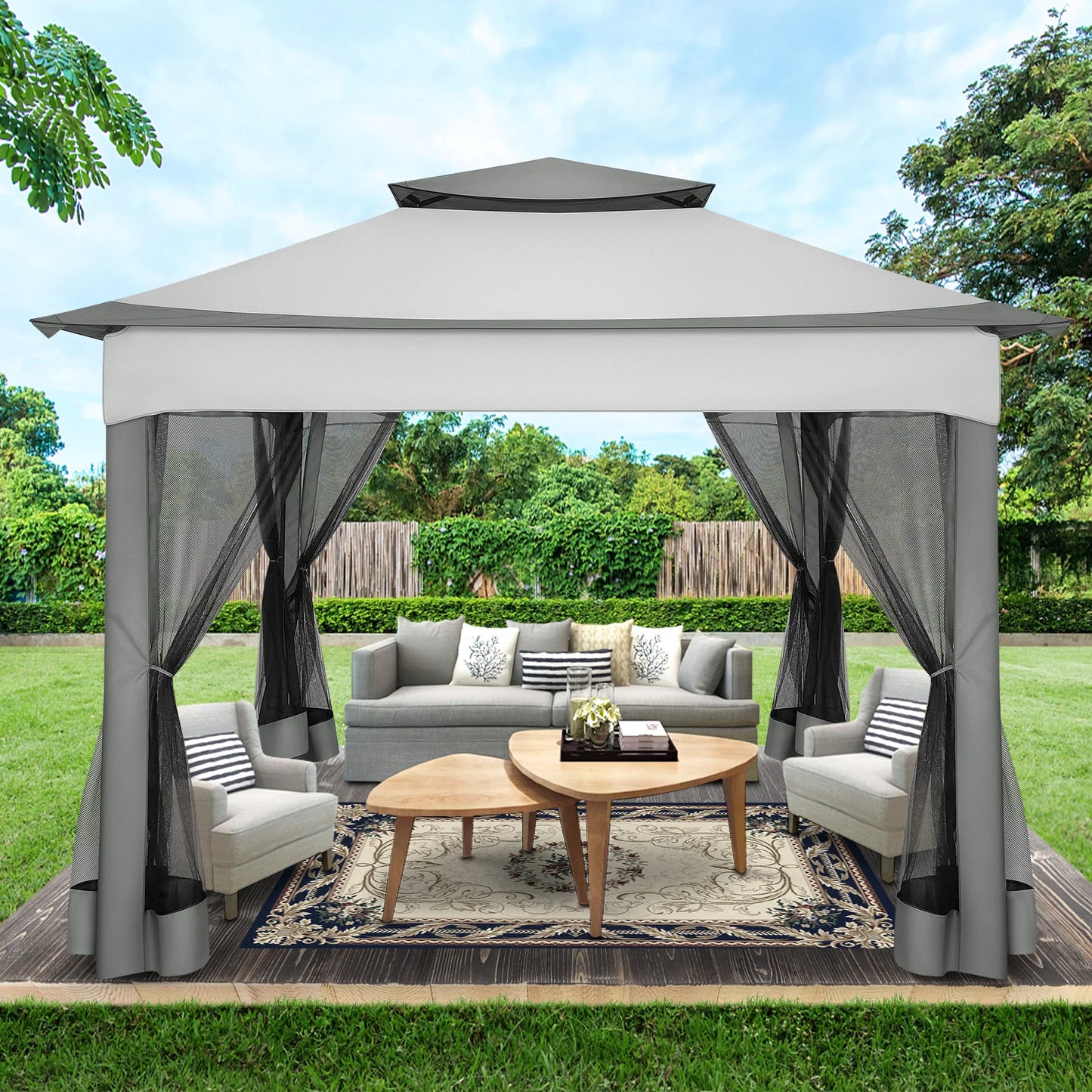 11x11ft Pop Up Gazebo Pavilion With Mosquito Netting Outdoor Canopy Tent With Carry Bag Gazebo For Garden Backyard Lawn Patio