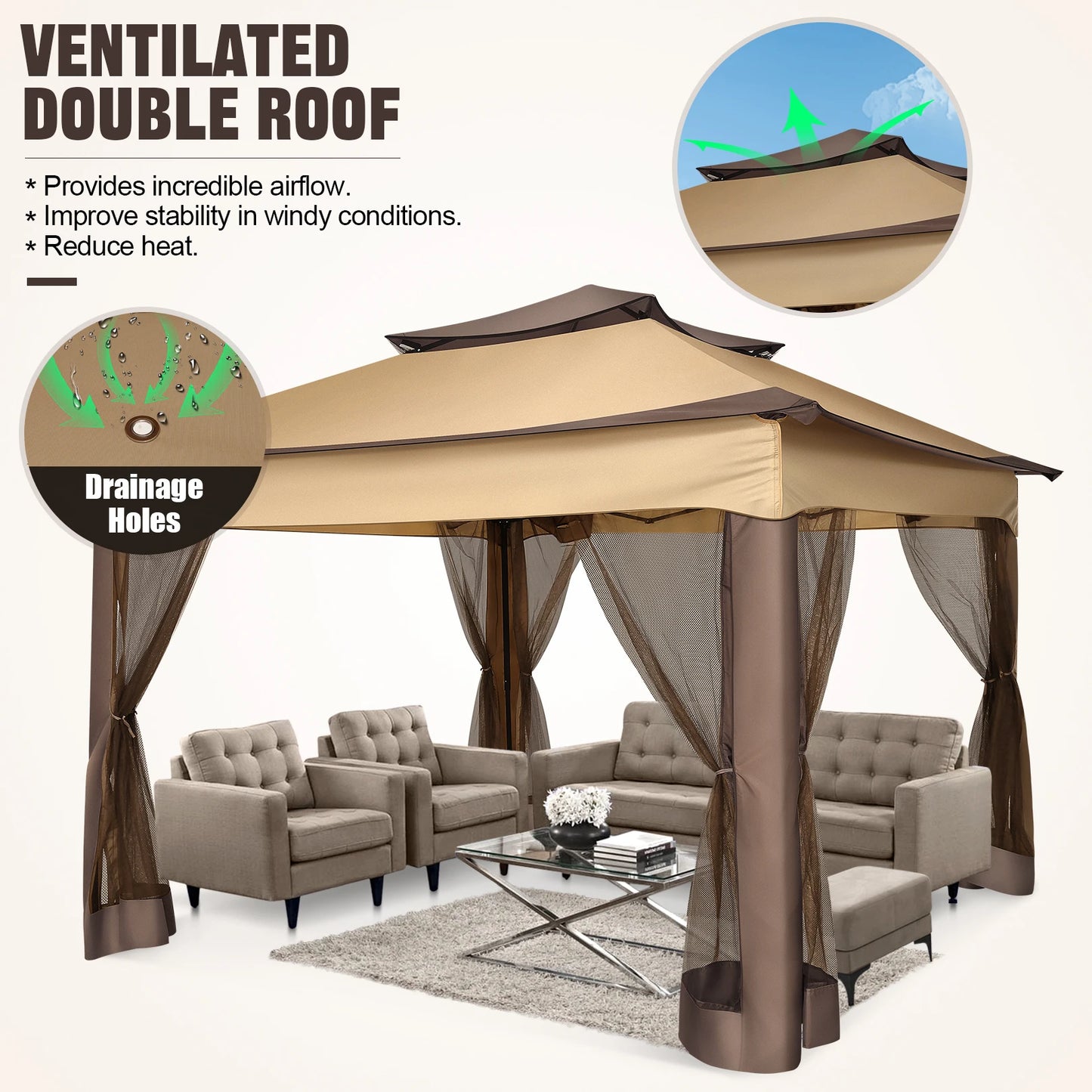 11x11ft Pop Up Gazebo Pavilion With Mosquito Netting Outdoor Canopy Tent With Carry Bag Gazebo For Garden Backyard Lawn Patio