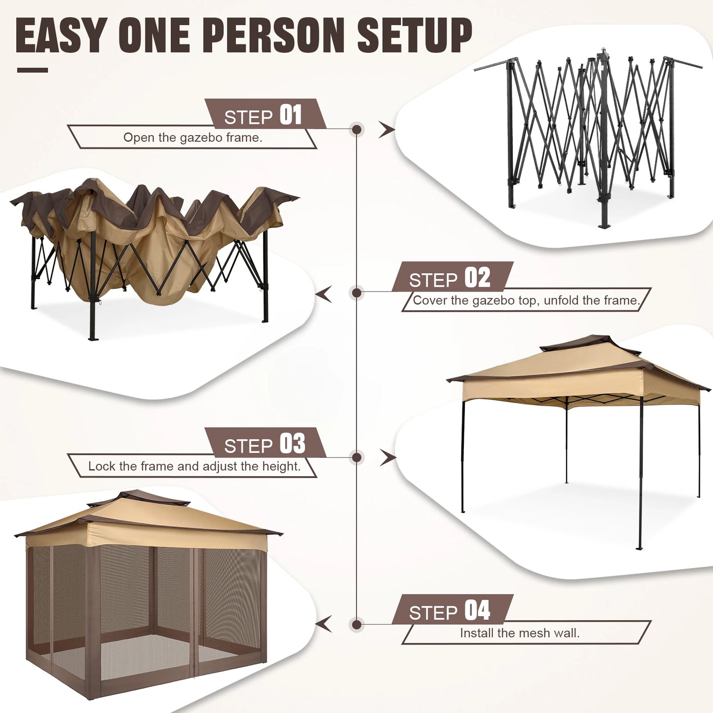 11x11ft Pop Up Gazebo Pavilion With Mosquito Netting Outdoor Canopy Tent With Carry Bag Gazebo For Garden Backyard Lawn Patio