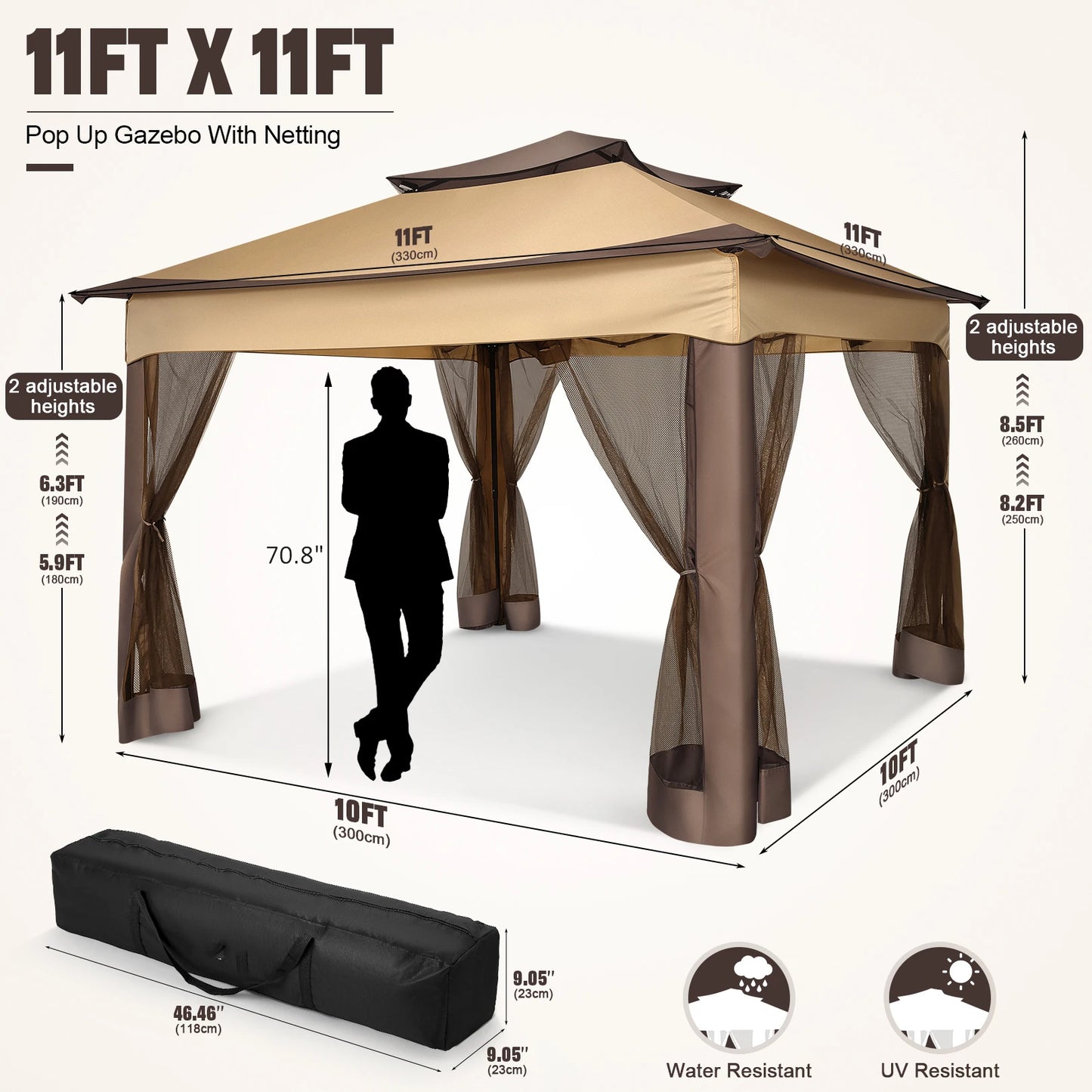 11x11ft Pop Up Gazebo Pavilion With Mosquito Netting Outdoor Canopy Tent With Carry Bag Gazebo For Garden Backyard Lawn Patio