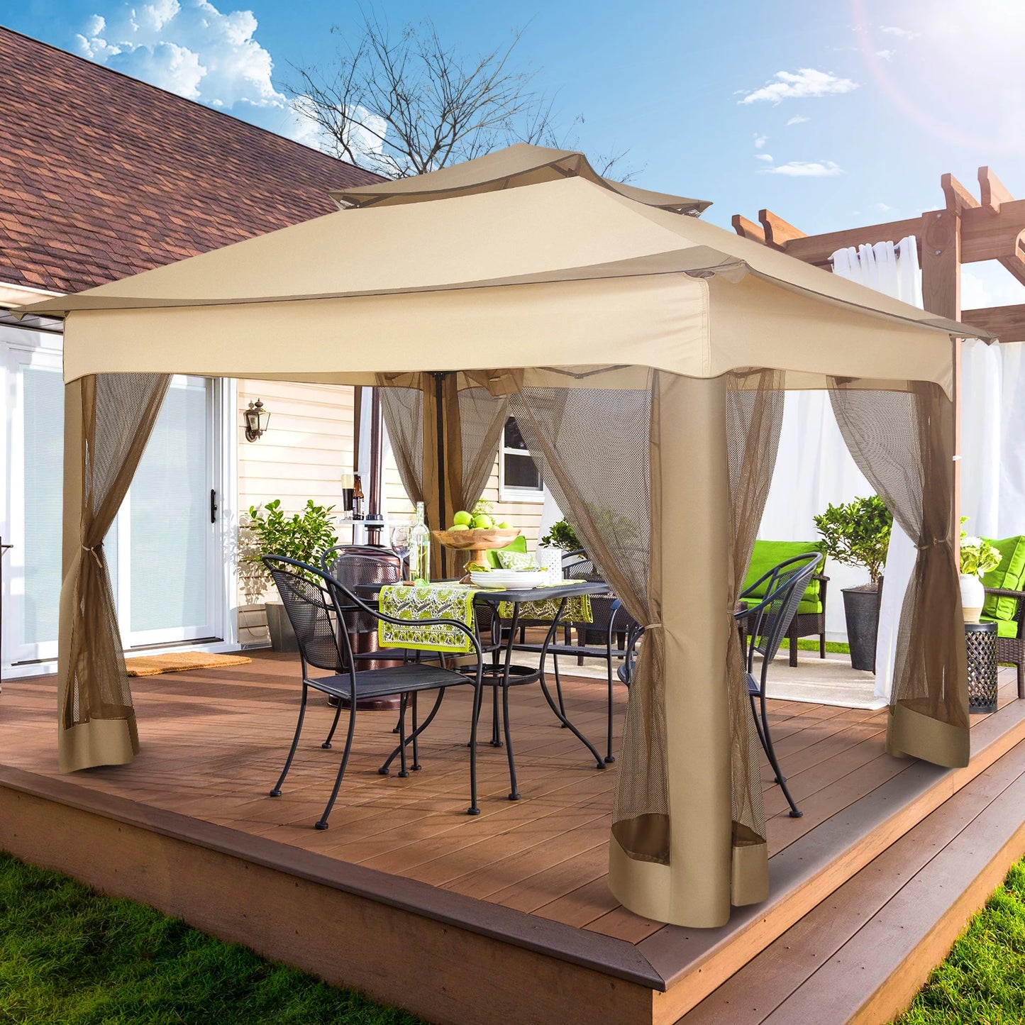 11x11ft Pop Up Gazebo Pavilion With Mosquito Netting Outdoor Canopy Tent With Carry Bag Gazebo For Garden Backyard Lawn Patio