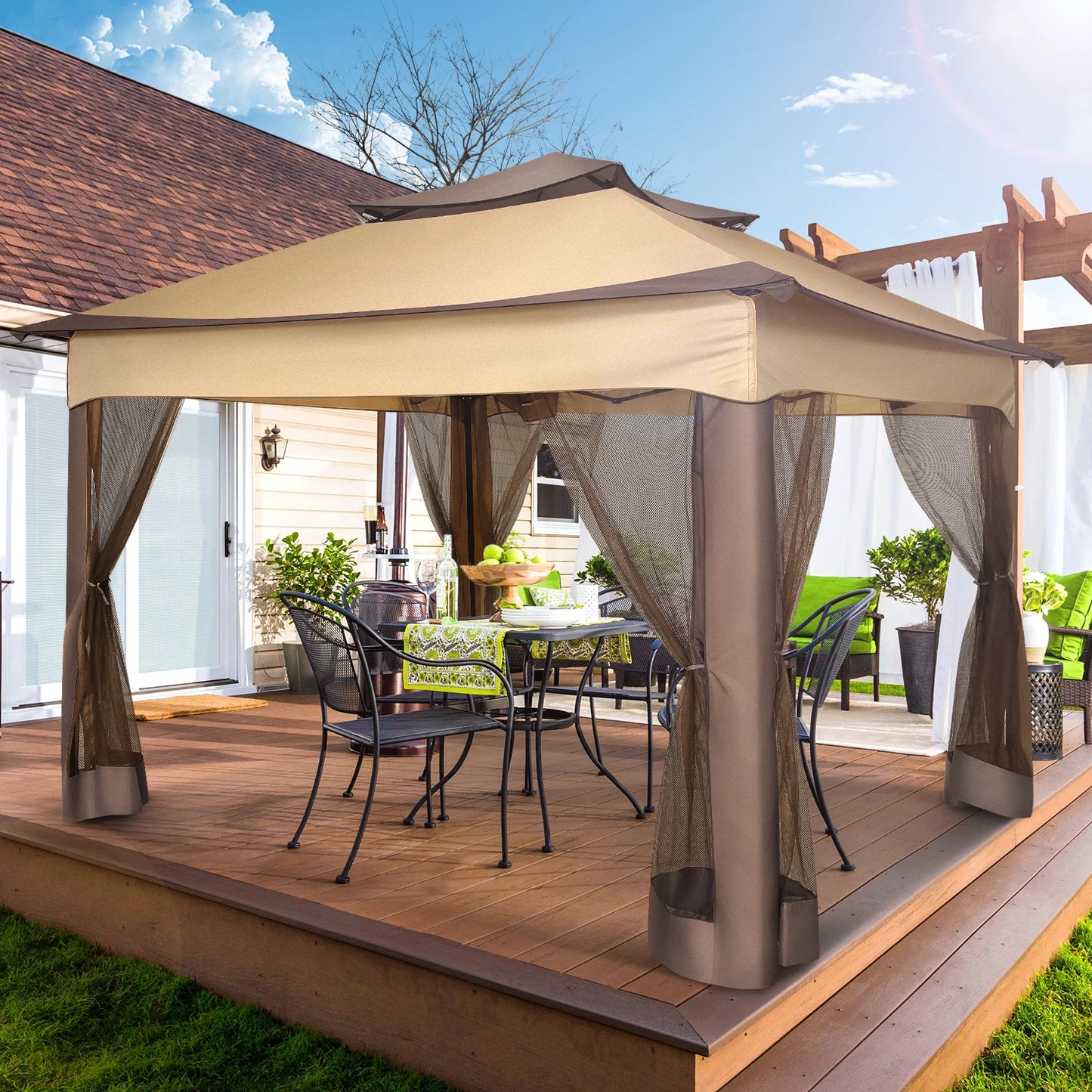 11x11ft Pop Up Gazebo Pavilion With Mosquito Netting Outdoor Canopy Tent With Carry Bag Gazebo For Garden Backyard Lawn Patio