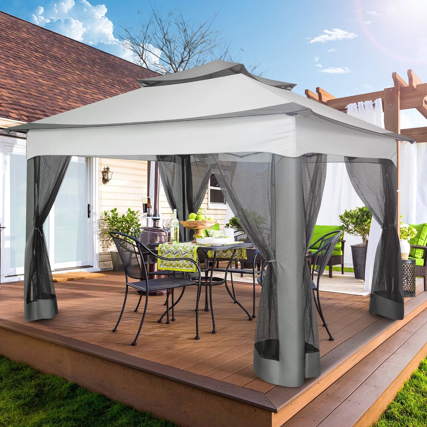 11x11ft Pop Up Gazebo Pavilion With Mosquito Netting Outdoor Canopy Tent With Carry Bag Gazebo For Garden Backyard Lawn Patio