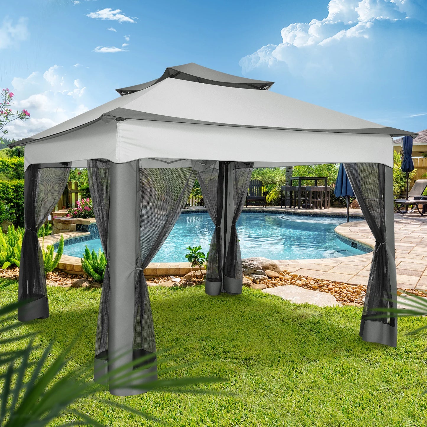 11x11ft Pop Up Gazebo Pavilion With Mosquito Netting Outdoor Canopy Tent With Carry Bag Gazebo For Garden Backyard Lawn Patio