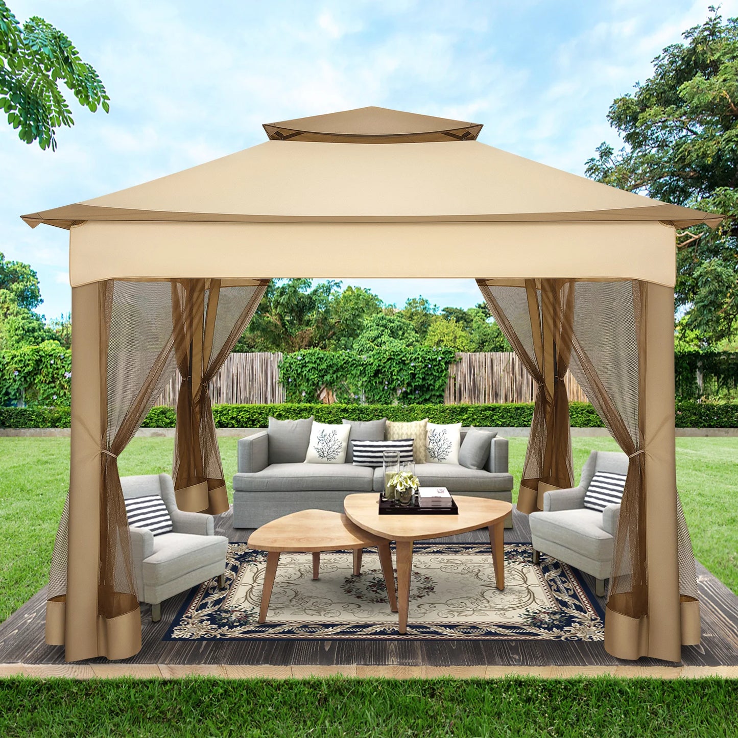 11x11ft Pop Up Gazebo Pavilion With Mosquito Netting Outdoor Canopy Tent With Carry Bag Gazebo For Garden Backyard Lawn Patio