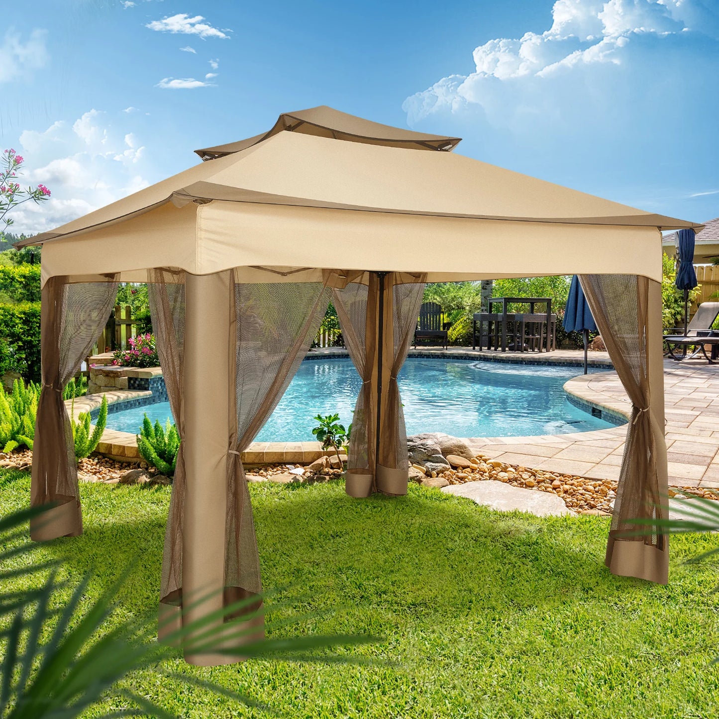 11x11ft Pop Up Gazebo Pavilion With Mosquito Netting Outdoor Canopy Tent With Carry Bag Gazebo For Garden Backyard Lawn Patio