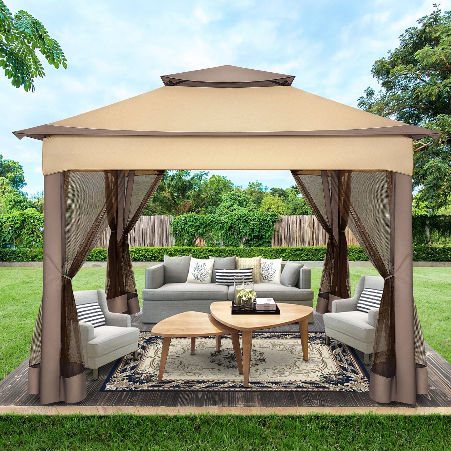 11x11ft Pop Up Gazebo Pavilion With Mosquito Netting Outdoor Canopy Tent With Carry Bag Gazebo For Garden Backyard Lawn Patio