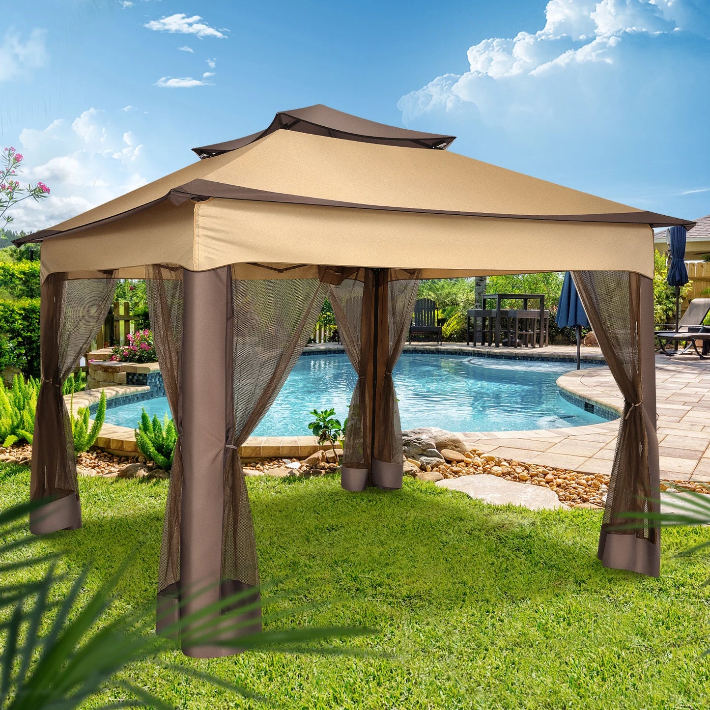 11x11ft Pop Up Gazebo Pavilion With Mosquito Netting Outdoor Canopy Tent With Carry Bag Gazebo For Garden Backyard Lawn Patio